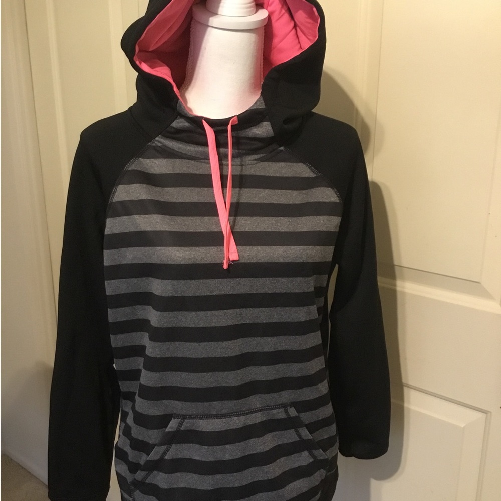REEBOK BLACK/GRAY STRIPED HOODIE SIZE LARGE